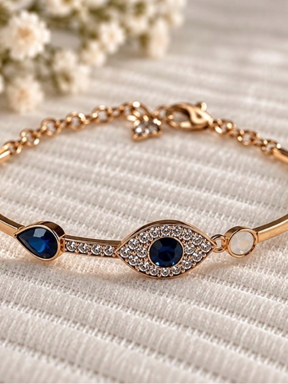 Swarovski Rose Gold-Tone Blue Crystal Evil Eye Bangle Bracelet